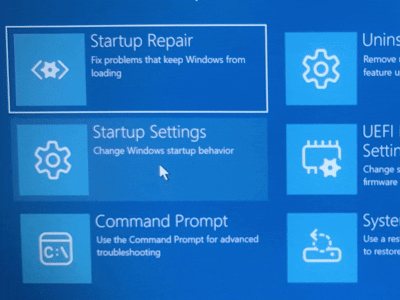 Screenshot of the Advanced options screen with Startup Settings highlighted.